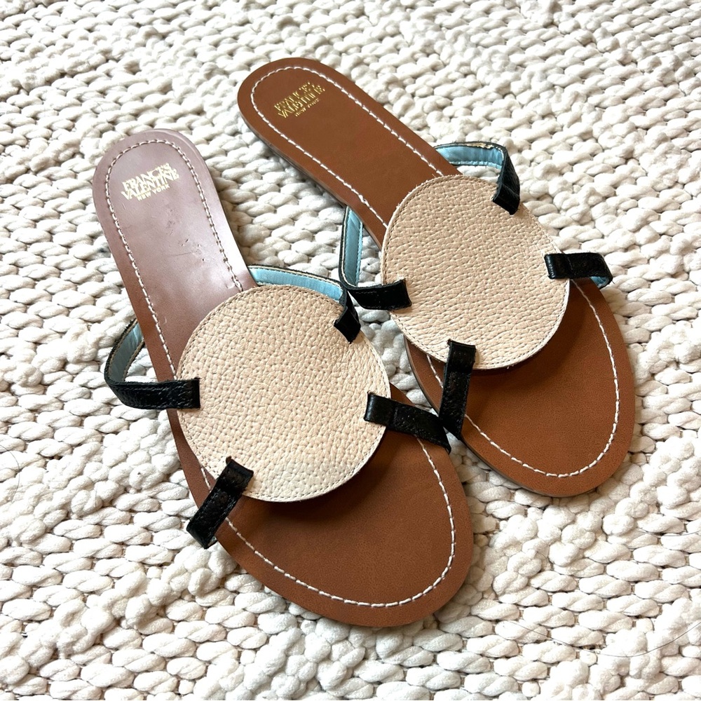 FRANCES VALENTINE NEW YORK Designer Circle Slide  Blue Leather Sandals Womens 8